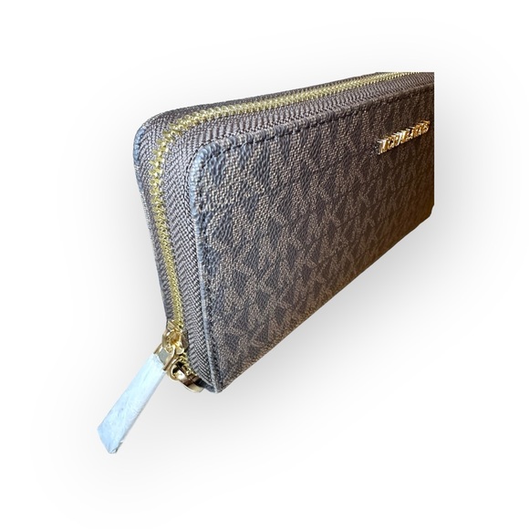 Michael Kors Jet Set Travel Large Brown Monogram Continental Wallet NWT - Picture 4 of 12